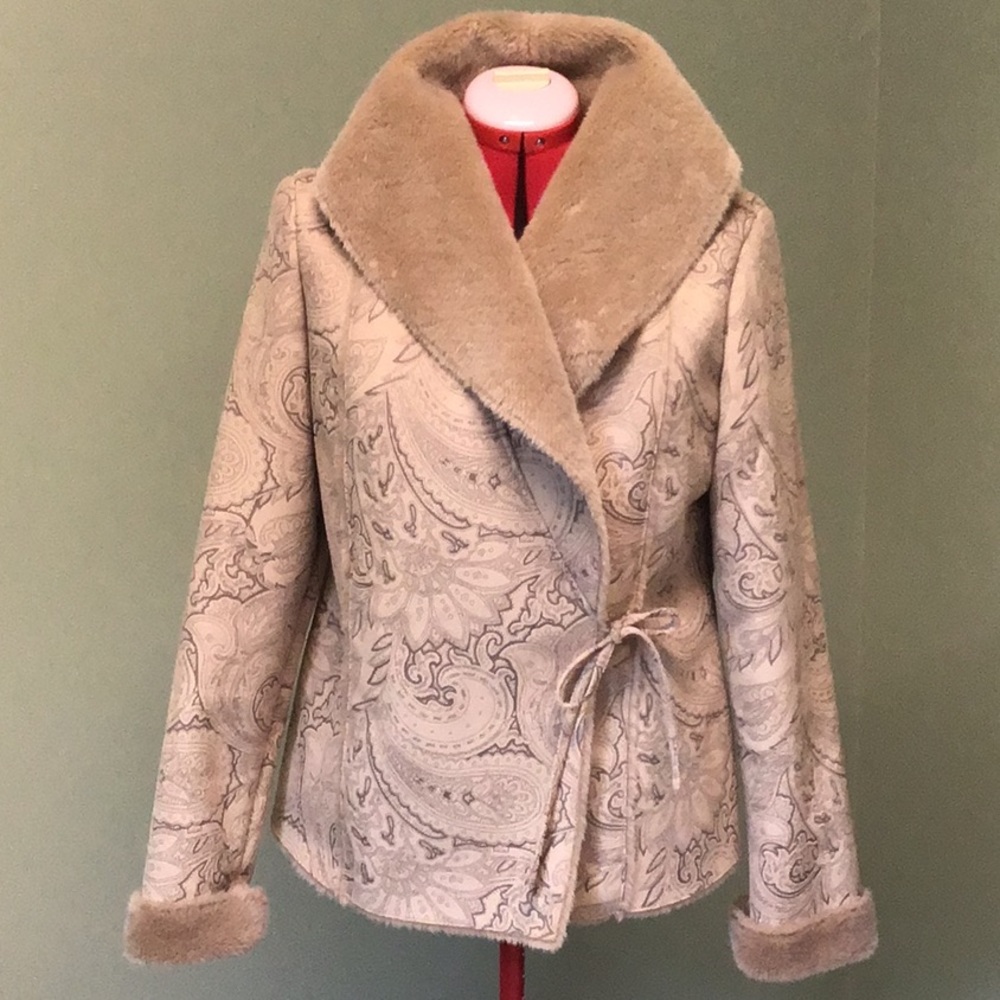 Dark cream and gray faux fur jacket